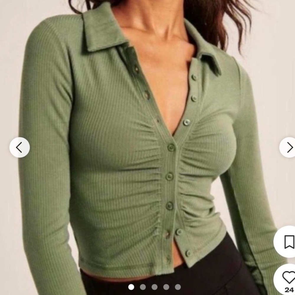 Like New XXS Abercrombie & Fitch Green Long Sleeve Collar Button Up Shirt - Picture 10 of 10